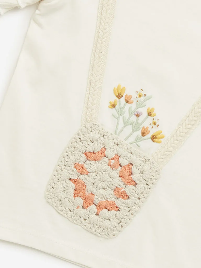 HOP Kids Off-White Crochet Detailed Cotton Top