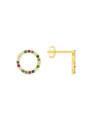 Kid Rainbow Circle Stud Earrings 14K