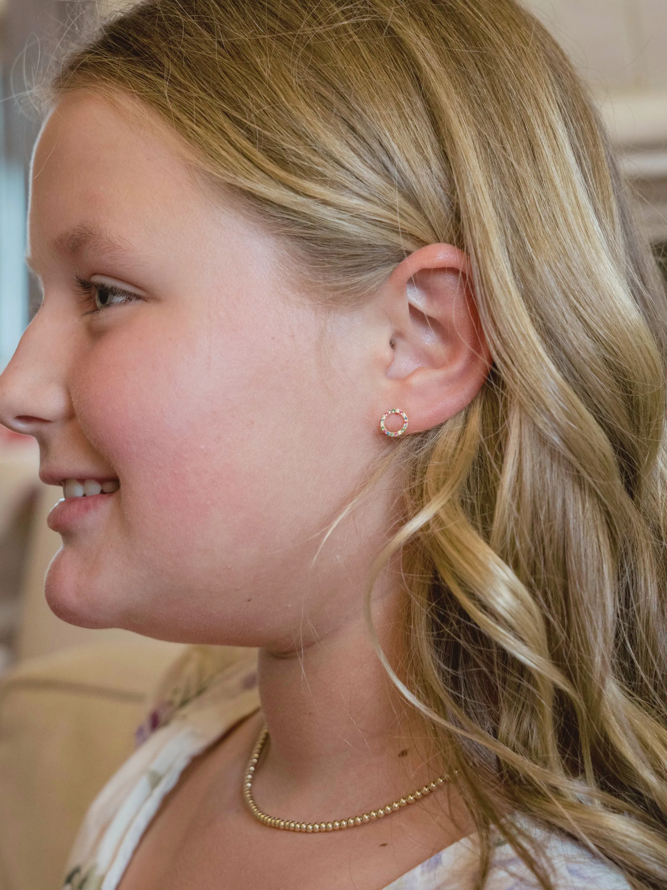 Kid Rainbow Circle Stud Earrings 14K