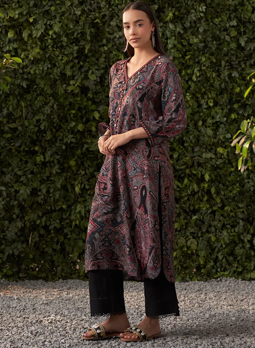 Kimaya Black Printed Rayon Kurta for Women