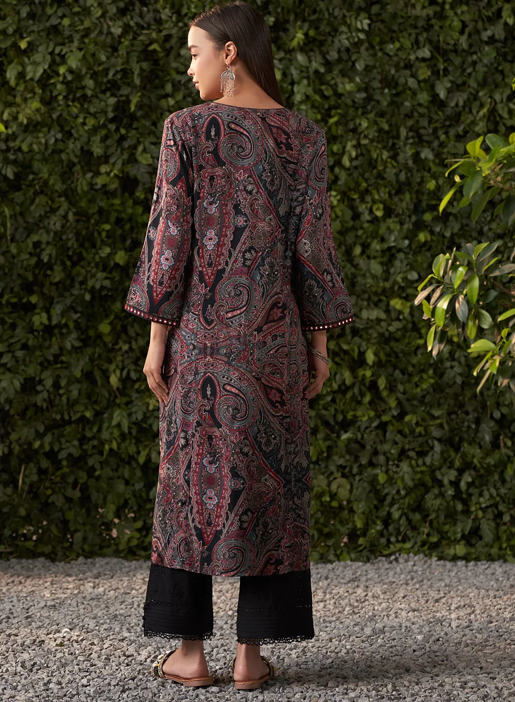 Kimaya Black Printed Rayon Kurta for Women
