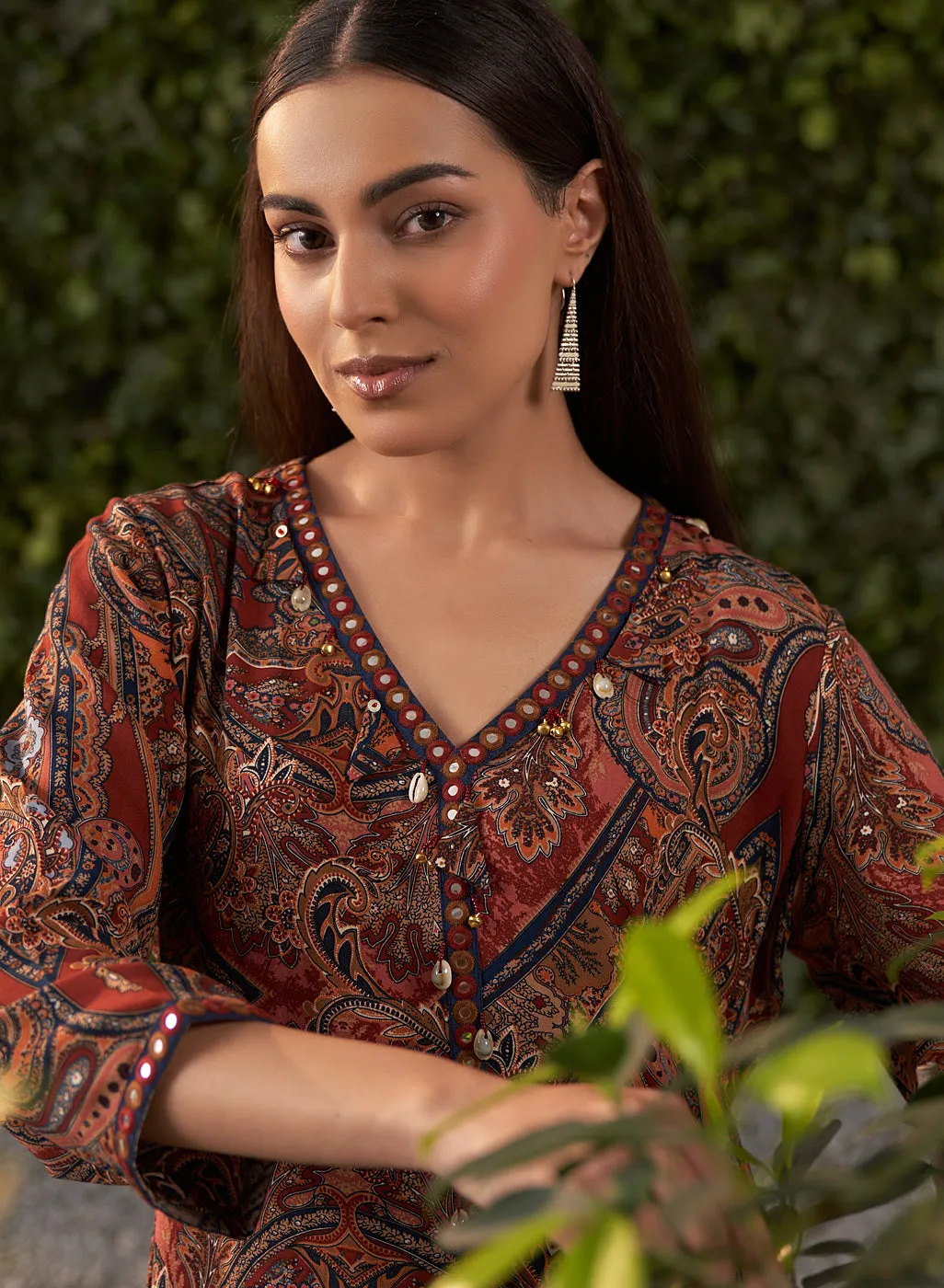 Kimaya Maroon Printed Rayon Kurta for Women