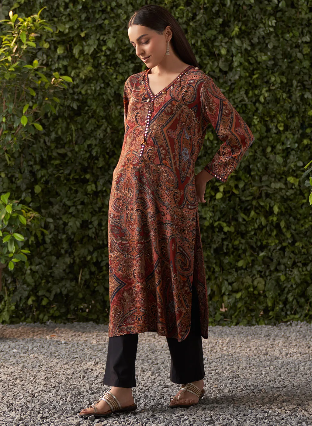 Kimaya Maroon Printed Rayon Kurta for Women