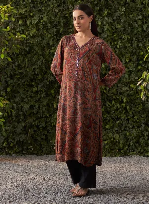 Kimaya Maroon Printed Rayon Kurta for Women