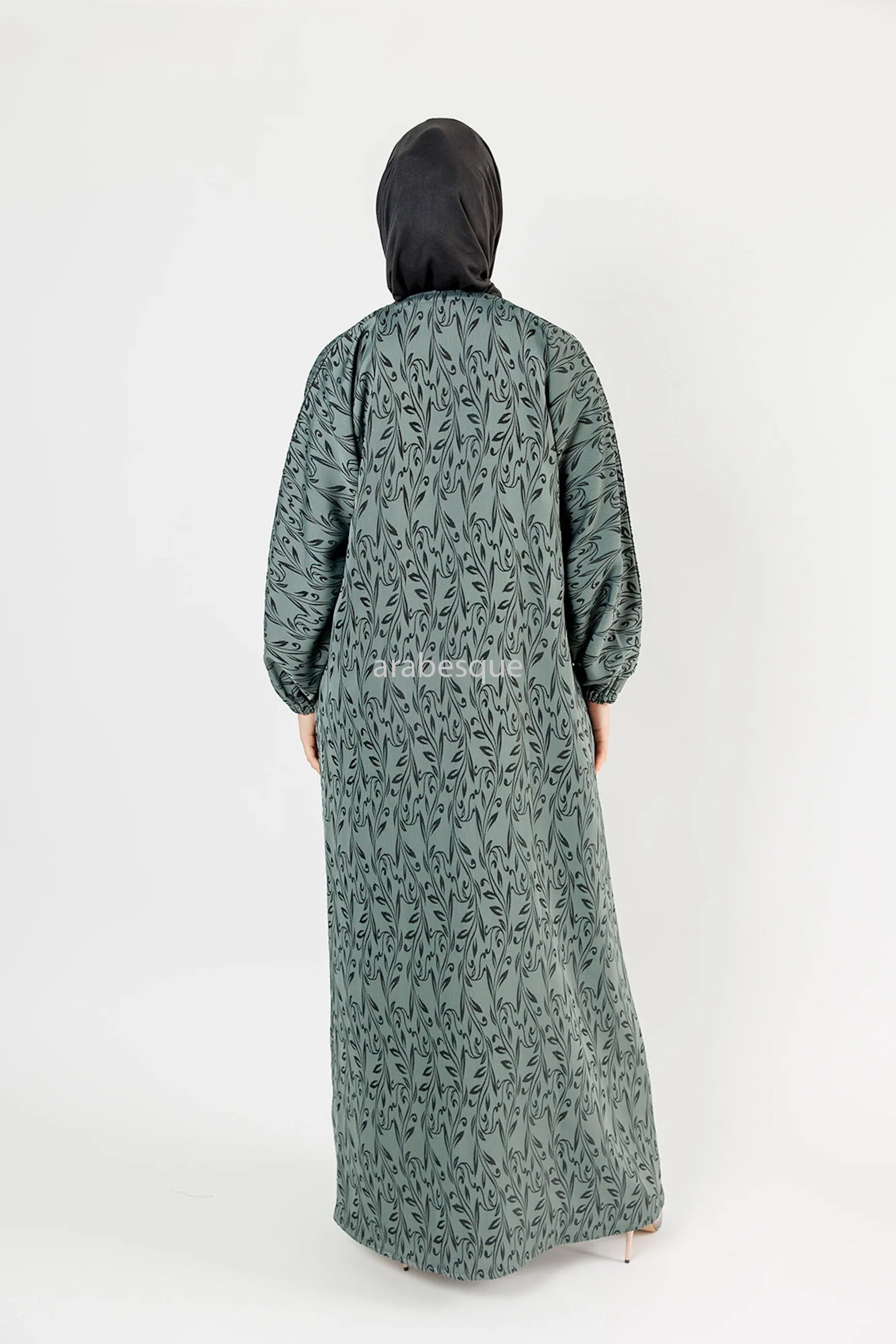 Leaf Pattern Zip-Front Abaya - 4 Colours