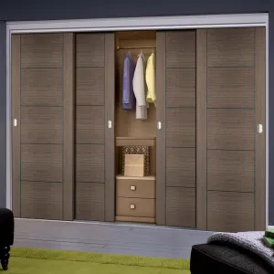 Minimalist Wardrobe Door & Frame Kit - Four Vancouver Flush Chocolate Grey Doors - Prefinished