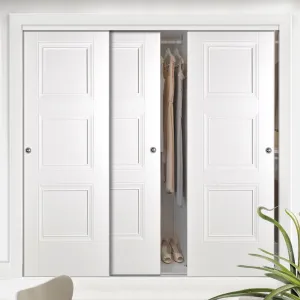 Minimalist Wardrobe Door & Frame Kit - Three Amsterdam 3 Panel Doors - White Primed