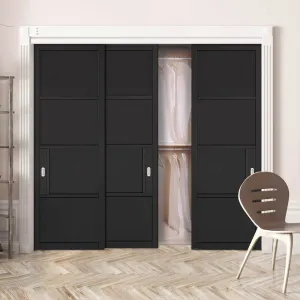 Minimalist Wardrobe Door & Frame Kit - Three Chelsea 4 Panel Black Painted Door - Prefinished