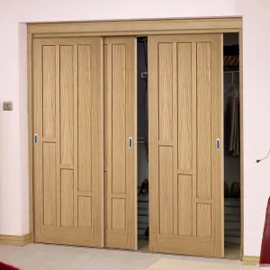 Minimalist Wardrobe Door & Frame Kit - Three Coventry Contemporary Oak Panel Doors - Unfinished