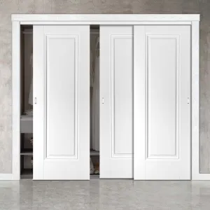 Minimalist Wardrobe Door & Frame Kit - Three Eindhoven 1 Panel Doors - White Primed