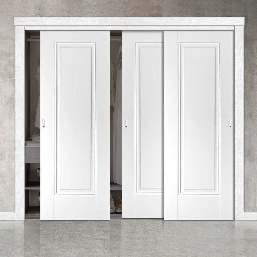 Minimalist Wardrobe Door & Frame Kit - Three Eindhoven 1 Panel Doors - White Primed
