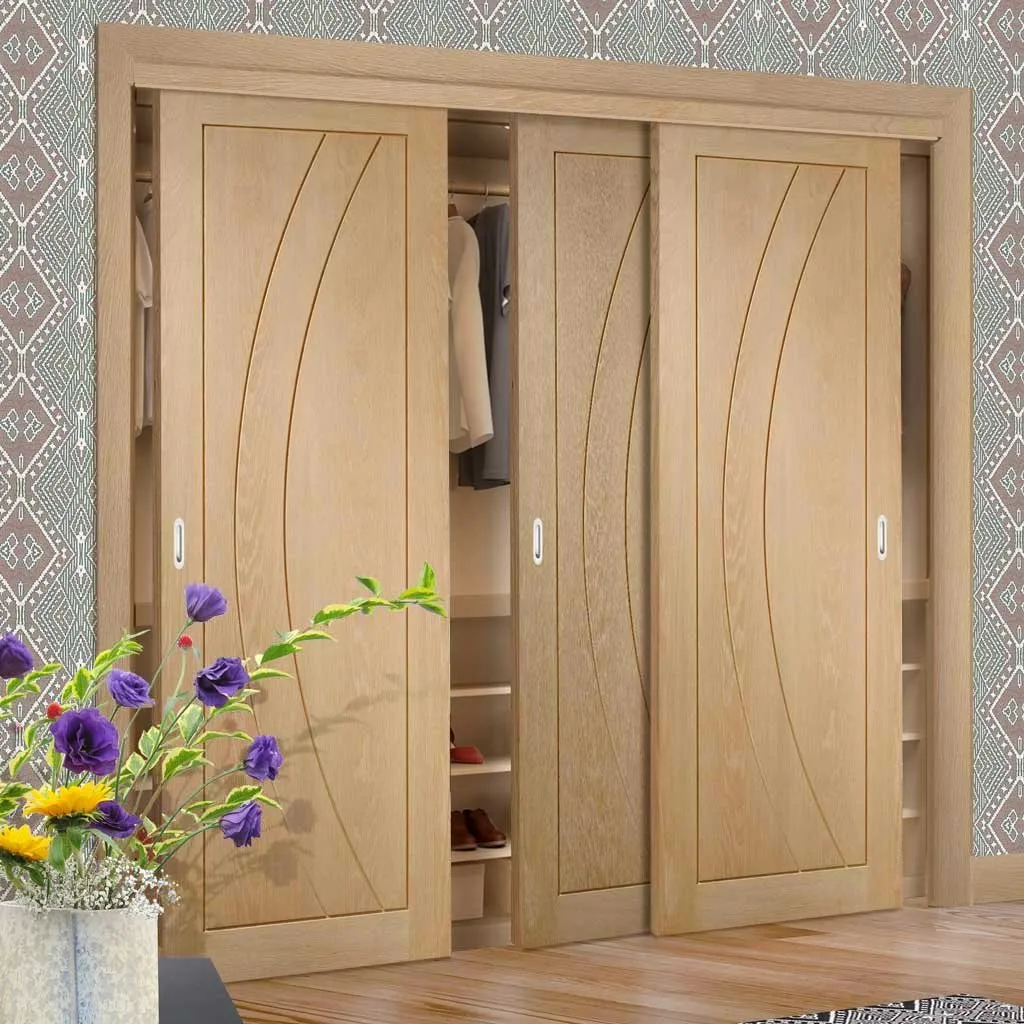 Minimalist Wardrobe Door & Frame Kit - Three Salerno Oak Flush Doors - Prefinished