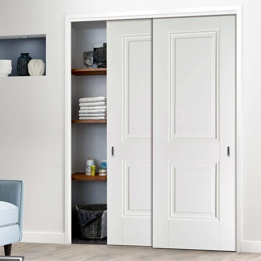 Minimalist Wardrobe Door & Frame Kit - Two Arnhem 2 Panel Doors - White Primed