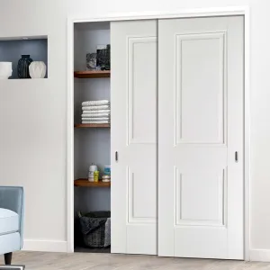 Minimalist Wardrobe Door & Frame Kit - Two Arnhem 2 Panel Doors - White Primed