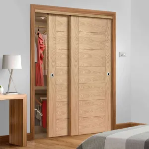 Minimalist Wardrobe Door & Frame Kit - Two Palermo Oak Doors - Prefinished