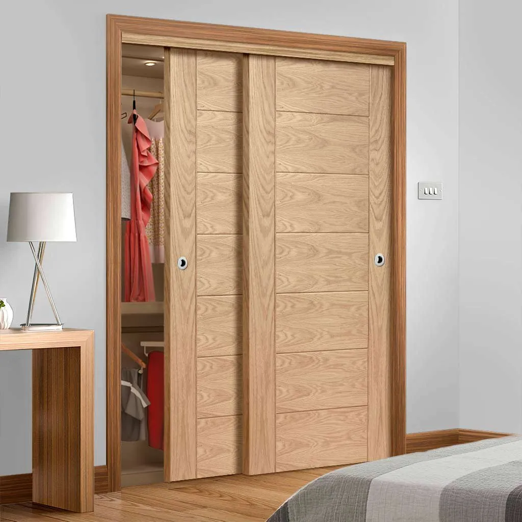 Minimalist Wardrobe Door & Frame Kit - Two Palermo Oak Doors - Prefinished