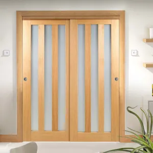 Minimalist Wardrobe Door & Frame Kit - Two Utah Oak Doors - Frosted Glass - Unfinished