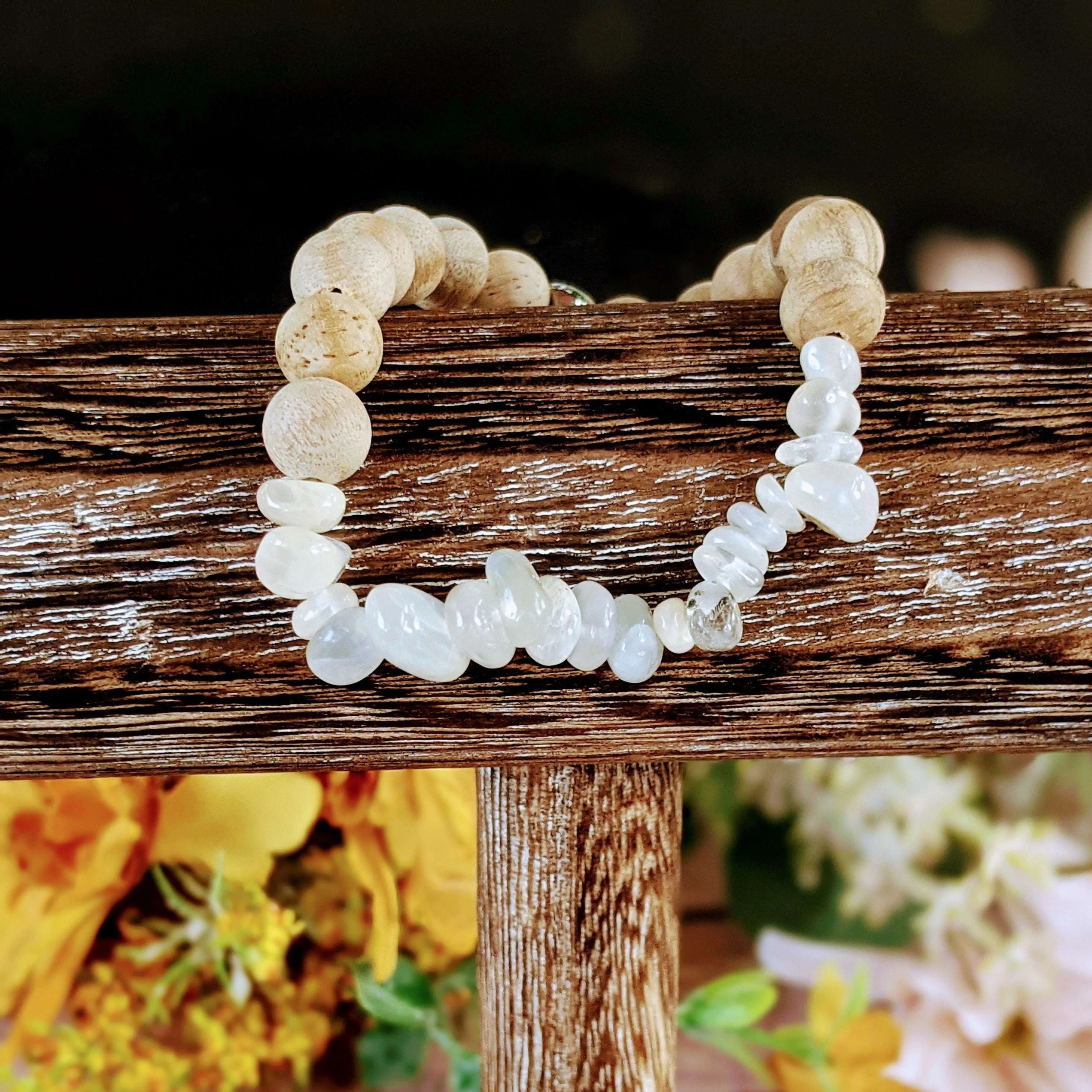 Moonstone Gemstone Chip Diffuser Bracelet- Good Luck Bracelet-JUNE BIRTHSTONE