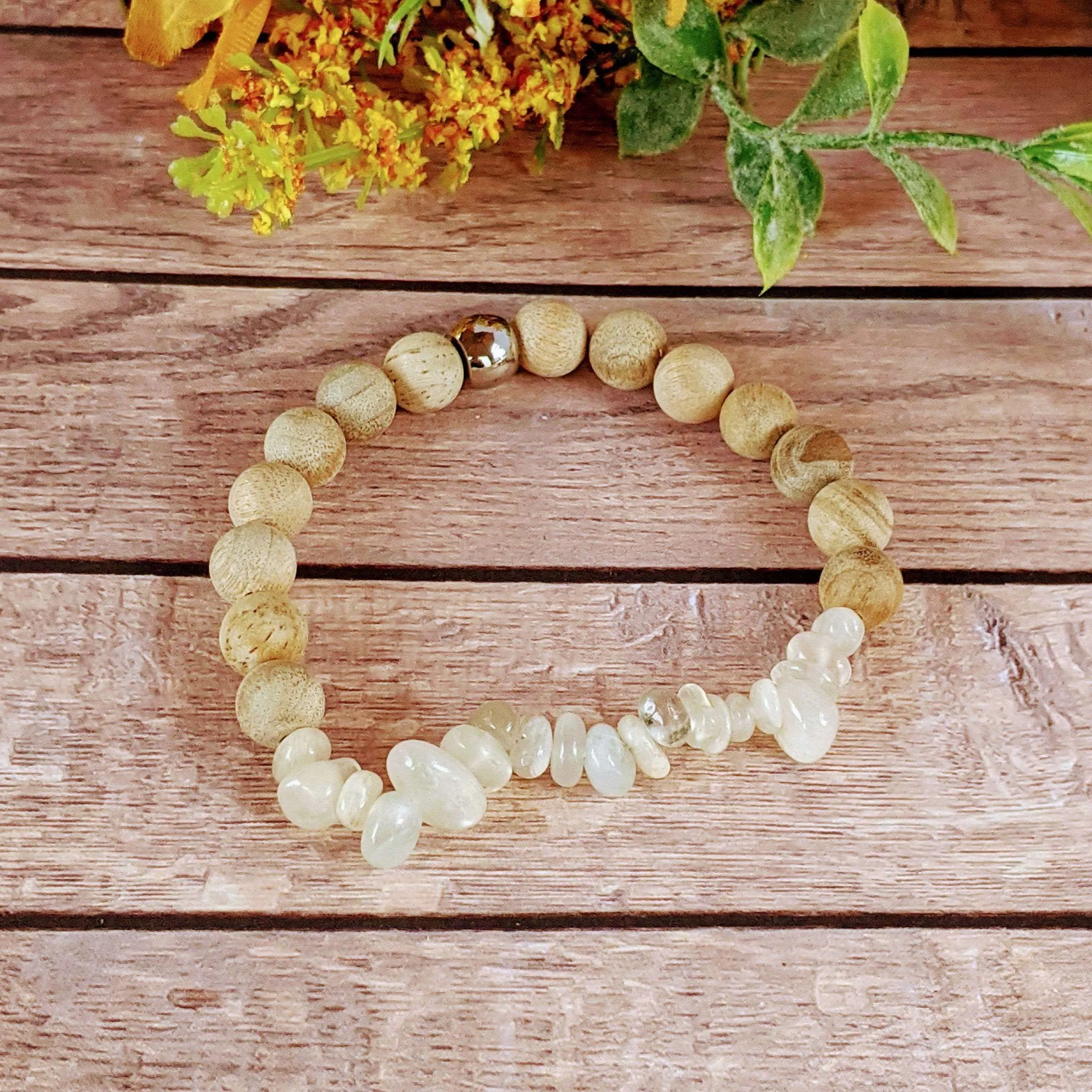 Moonstone Gemstone Chip Diffuser Bracelet- Good Luck Bracelet-JUNE BIRTHSTONE