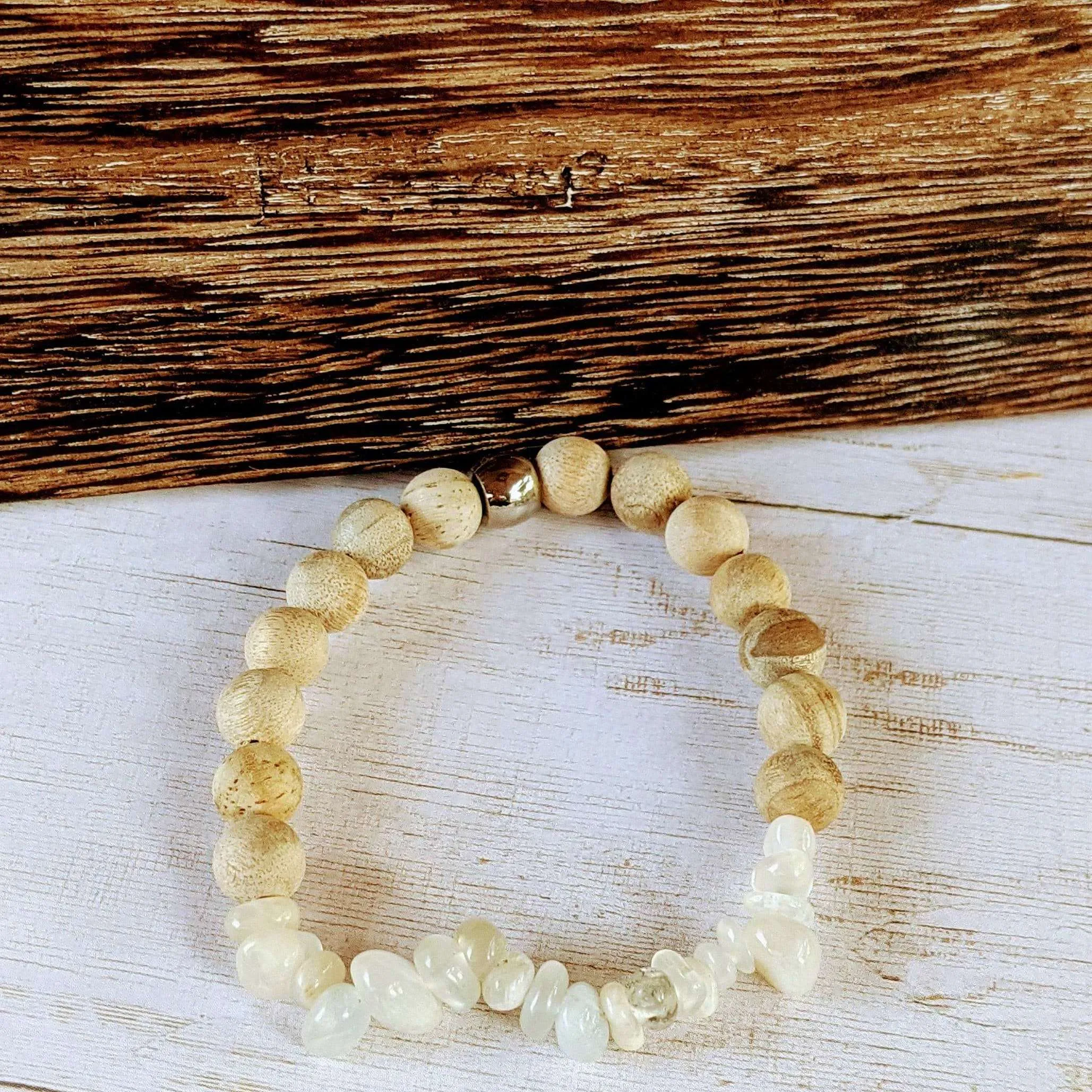 Moonstone Gemstone Chip Diffuser Bracelet- Good Luck Bracelet-JUNE BIRTHSTONE