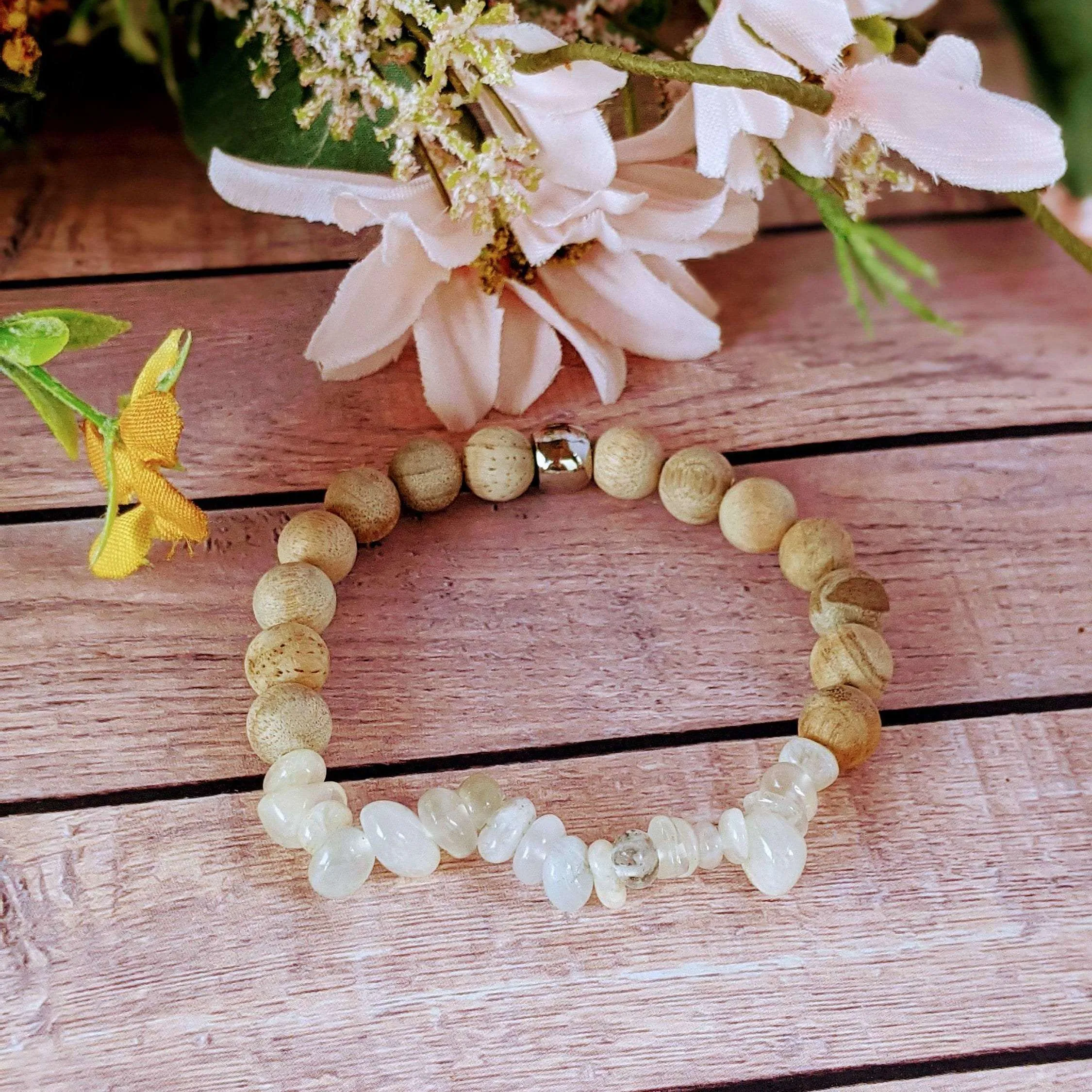 Moonstone Gemstone Chip Diffuser Bracelet- Good Luck Bracelet-JUNE BIRTHSTONE