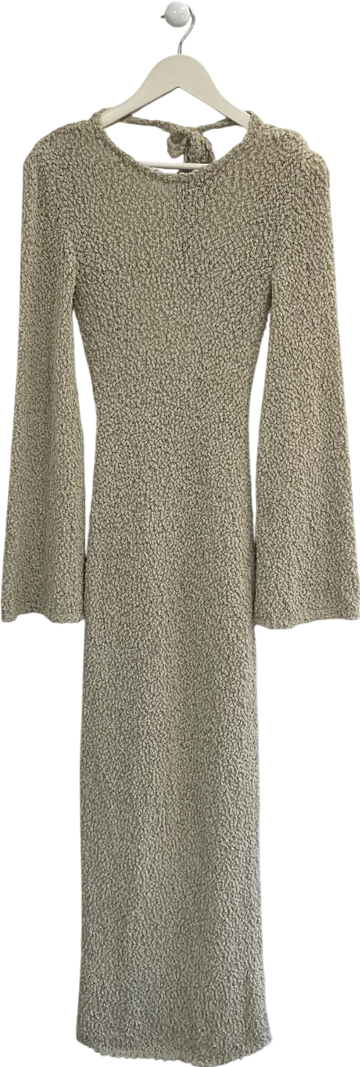 Naked Wardrobe Beige Knitted Open Back Maxi Dress UK XS