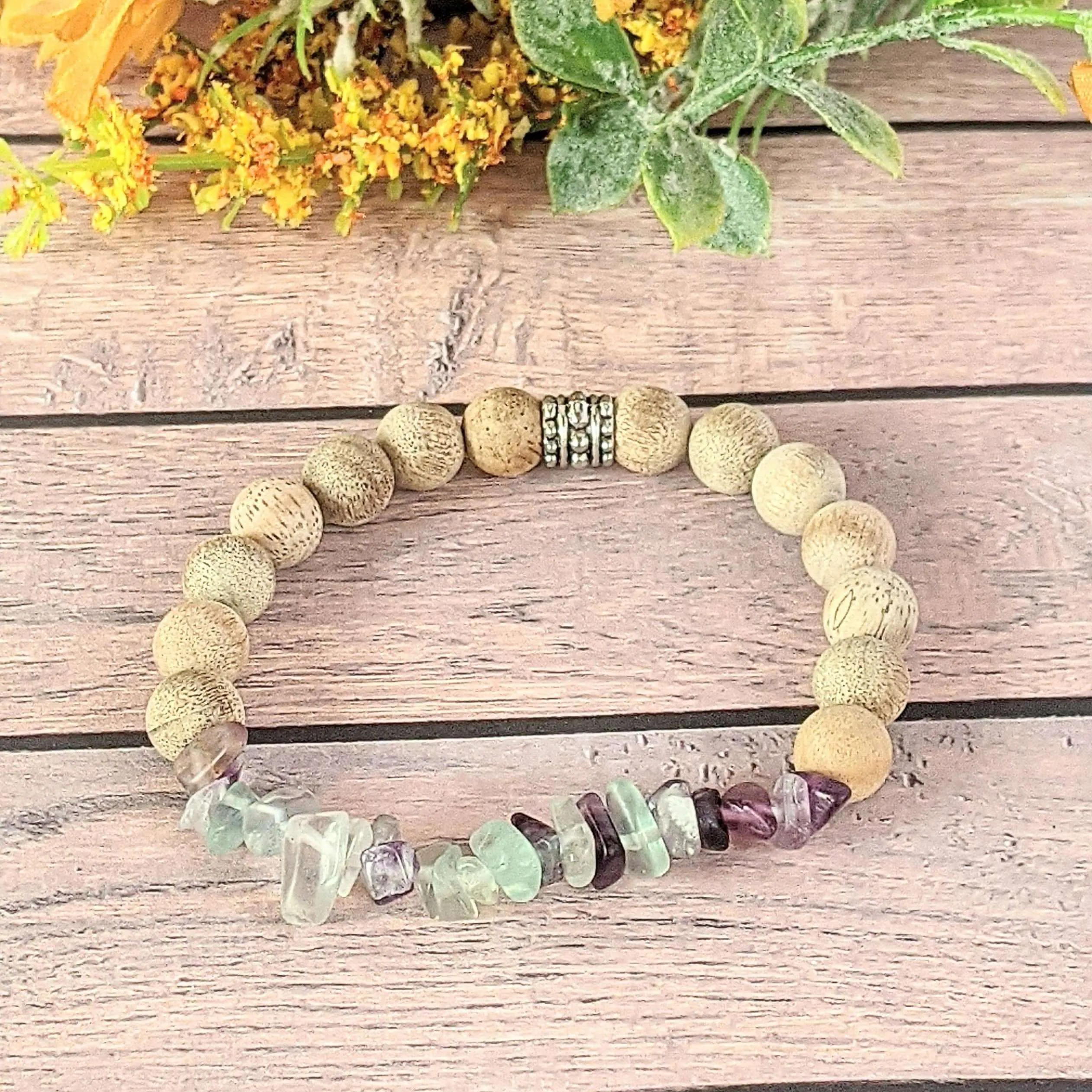 Natural Rainbow Fluorite Gemstone Chip Diffuser Bracelet-  Focus & Organize Bracelet
