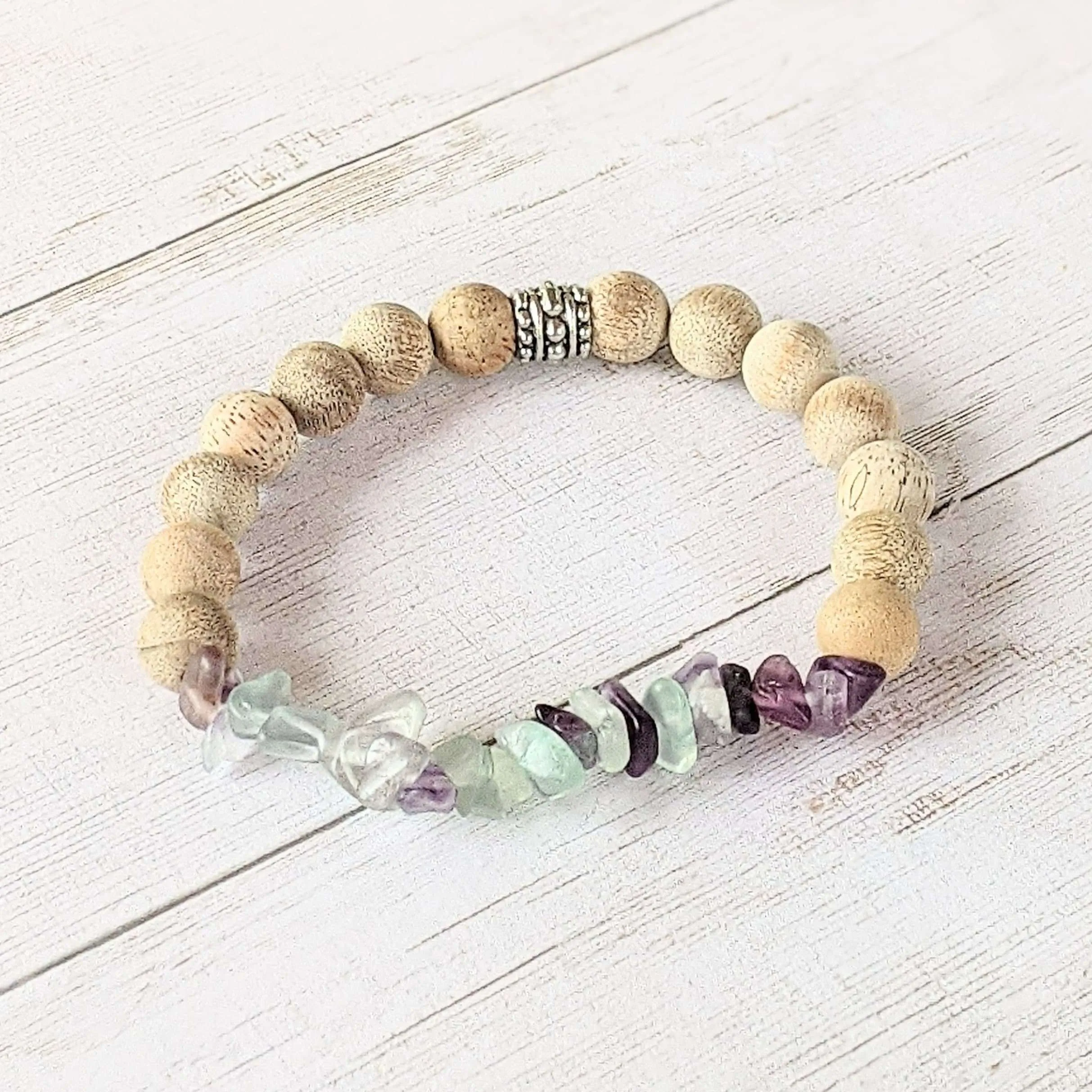 Natural Rainbow Fluorite Gemstone Chip Diffuser Bracelet-  Focus & Organize Bracelet