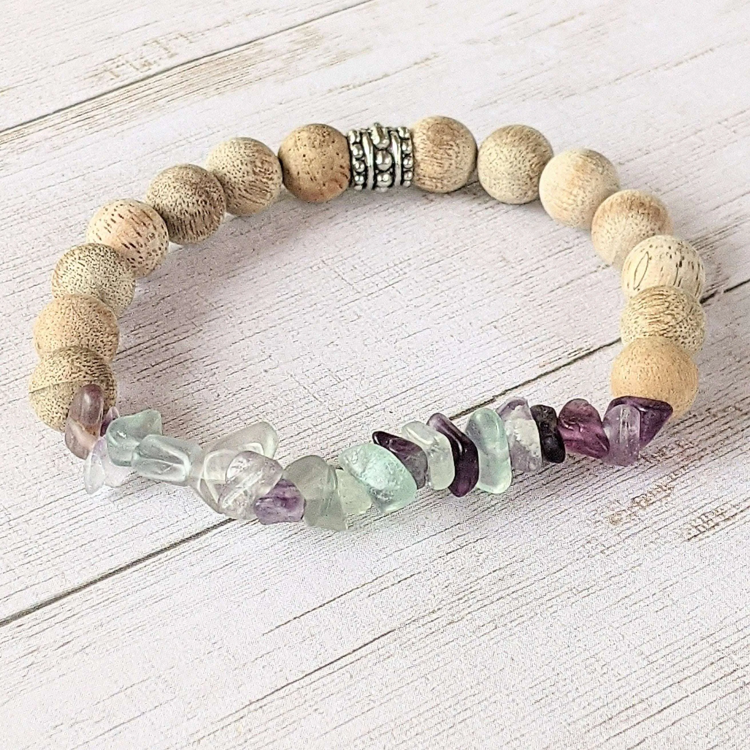Natural Rainbow Fluorite Gemstone Chip Diffuser Bracelet-  Focus & Organize Bracelet