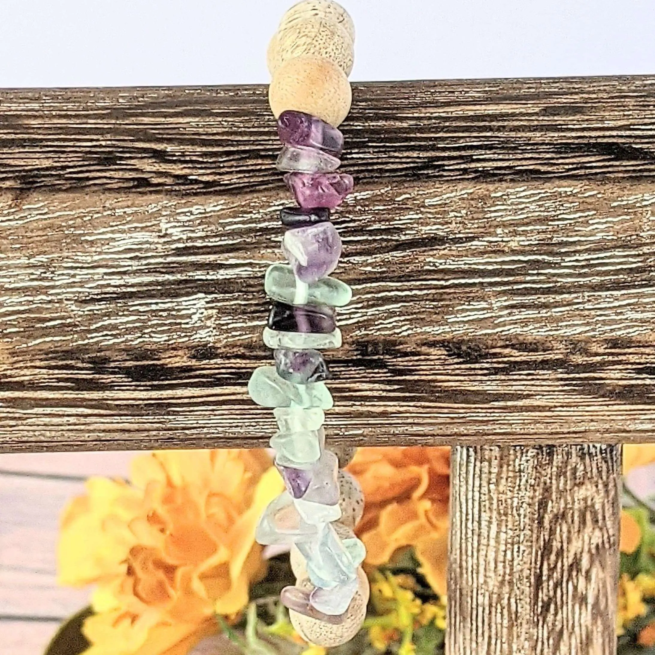 Natural Rainbow Fluorite Gemstone Chip Diffuser Bracelet-  Focus & Organize Bracelet