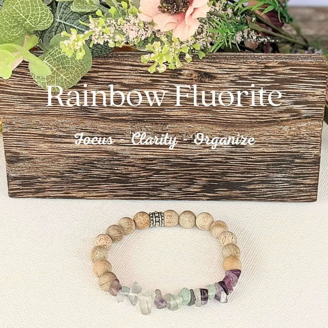 Natural Rainbow Fluorite Gemstone Chip Diffuser Bracelet-  Focus & Organize Bracelet