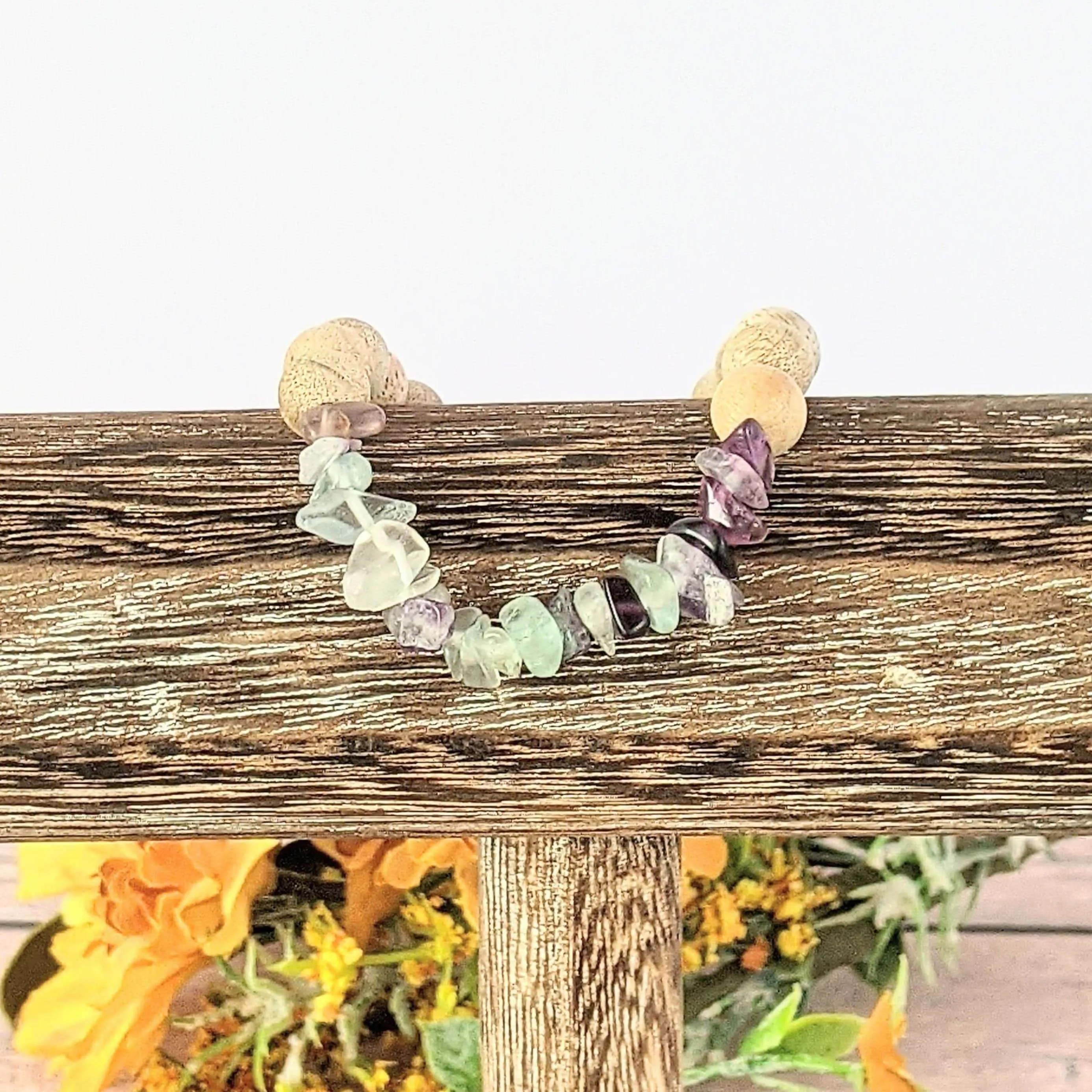 Natural Rainbow Fluorite Gemstone Chip Diffuser Bracelet-  Focus & Organize Bracelet