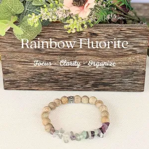 Natural Rainbow Fluorite Gemstone Chip Diffuser Bracelet-  Focus & Organize Bracelet