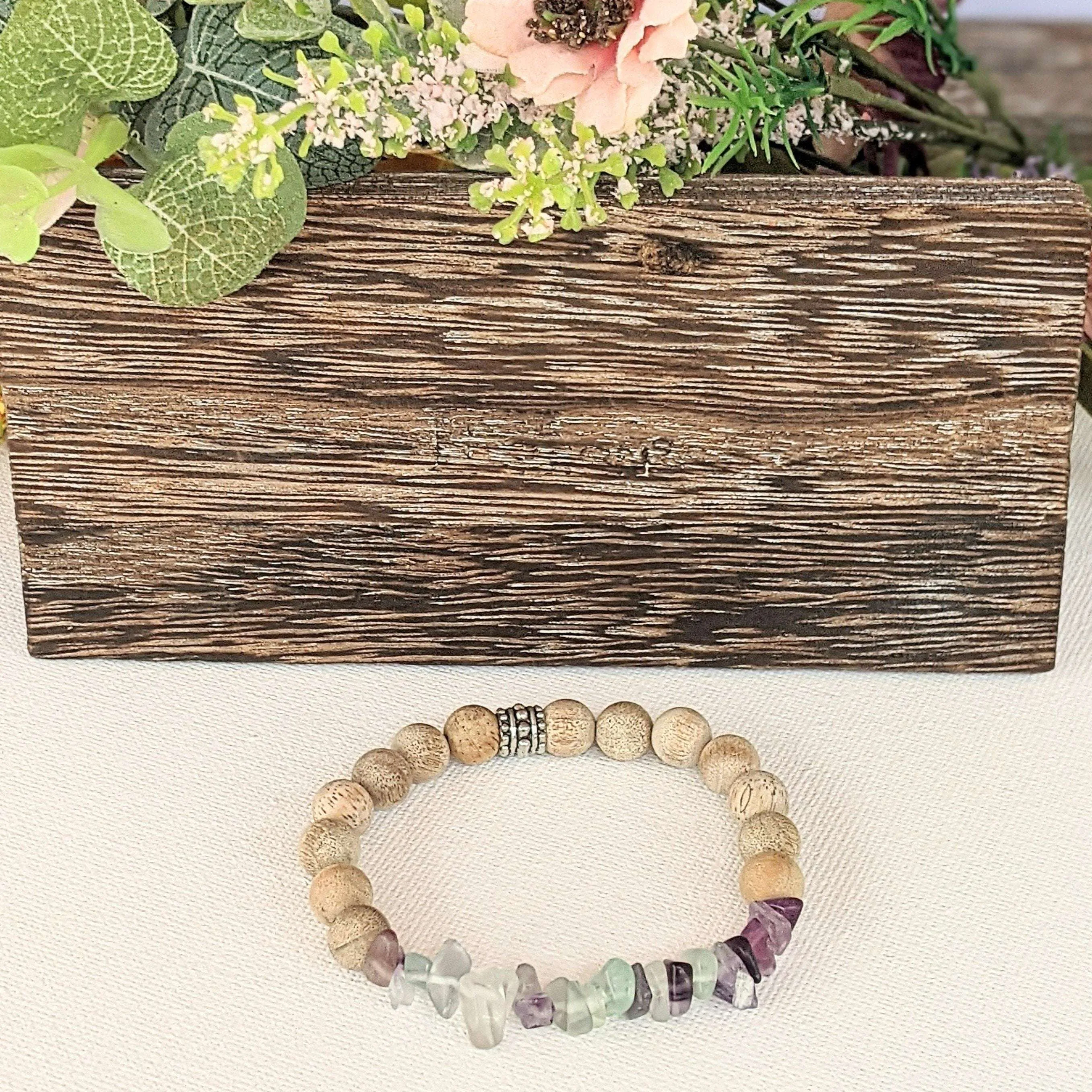 Natural Rainbow Fluorite Gemstone Chip Diffuser Bracelet-  Focus & Organize Bracelet