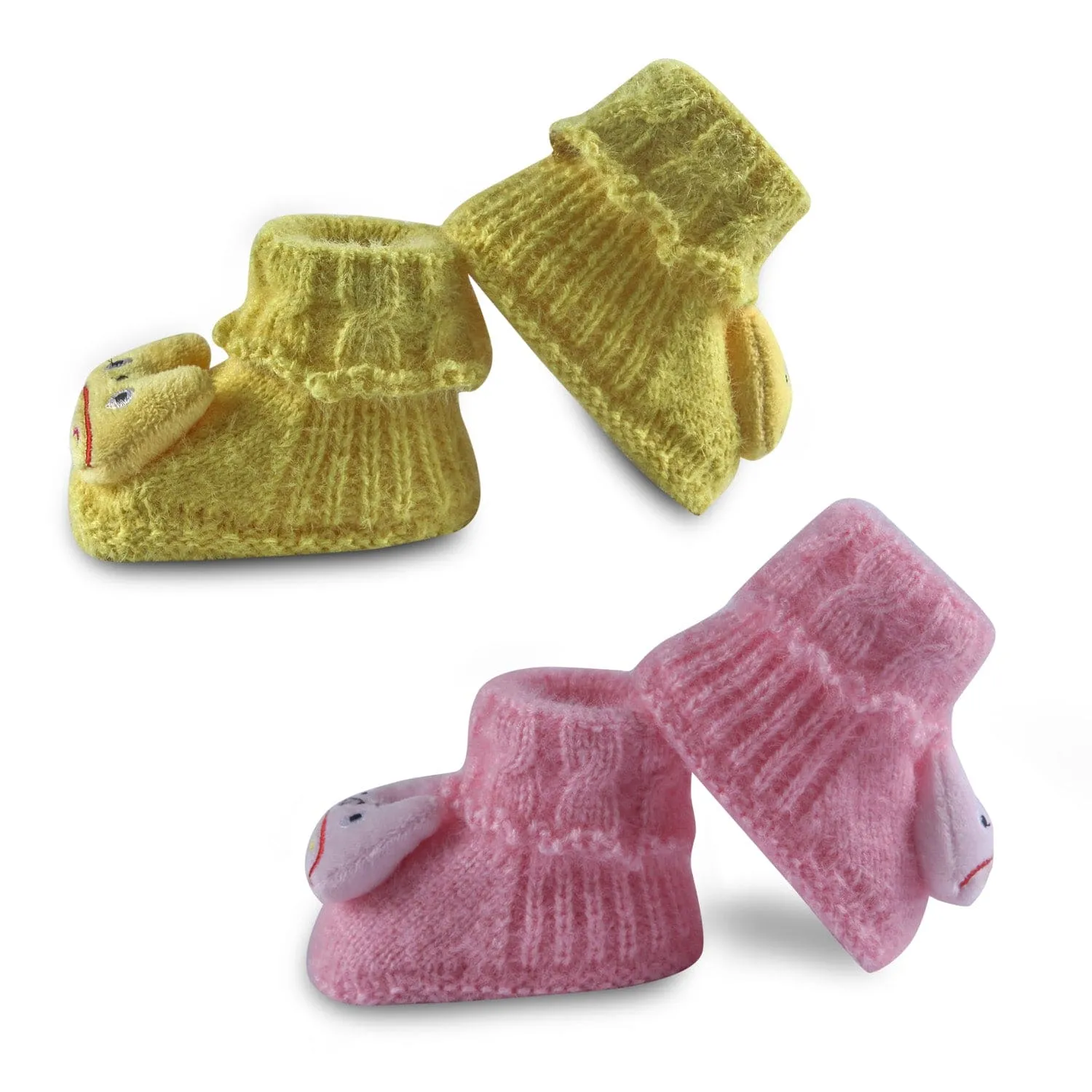Newborn Crochet Woollen Booties Cartoon - Yellow, Pink