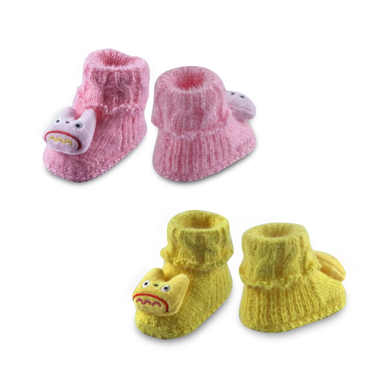 Newborn Crochet Woollen Booties Cartoon - Yellow, Pink
