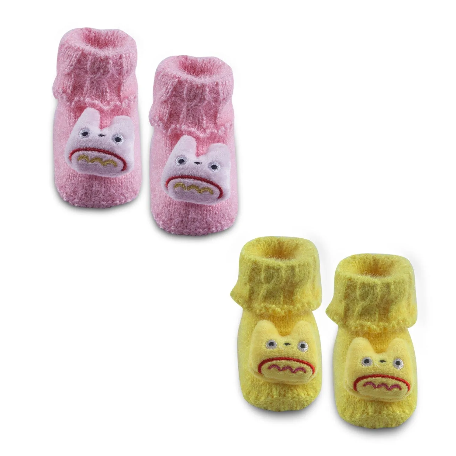 Newborn Crochet Woollen Booties Cartoon - Yellow, Pink