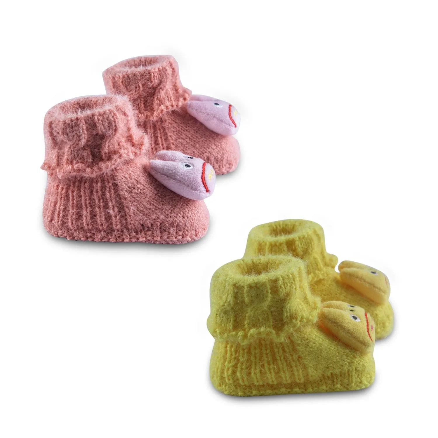 Newborn Crochet Woollen Booties Cartoon - Yellow, Pink