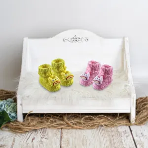 Newborn Crochet Woollen Booties Cartoon - Yellow, Pink