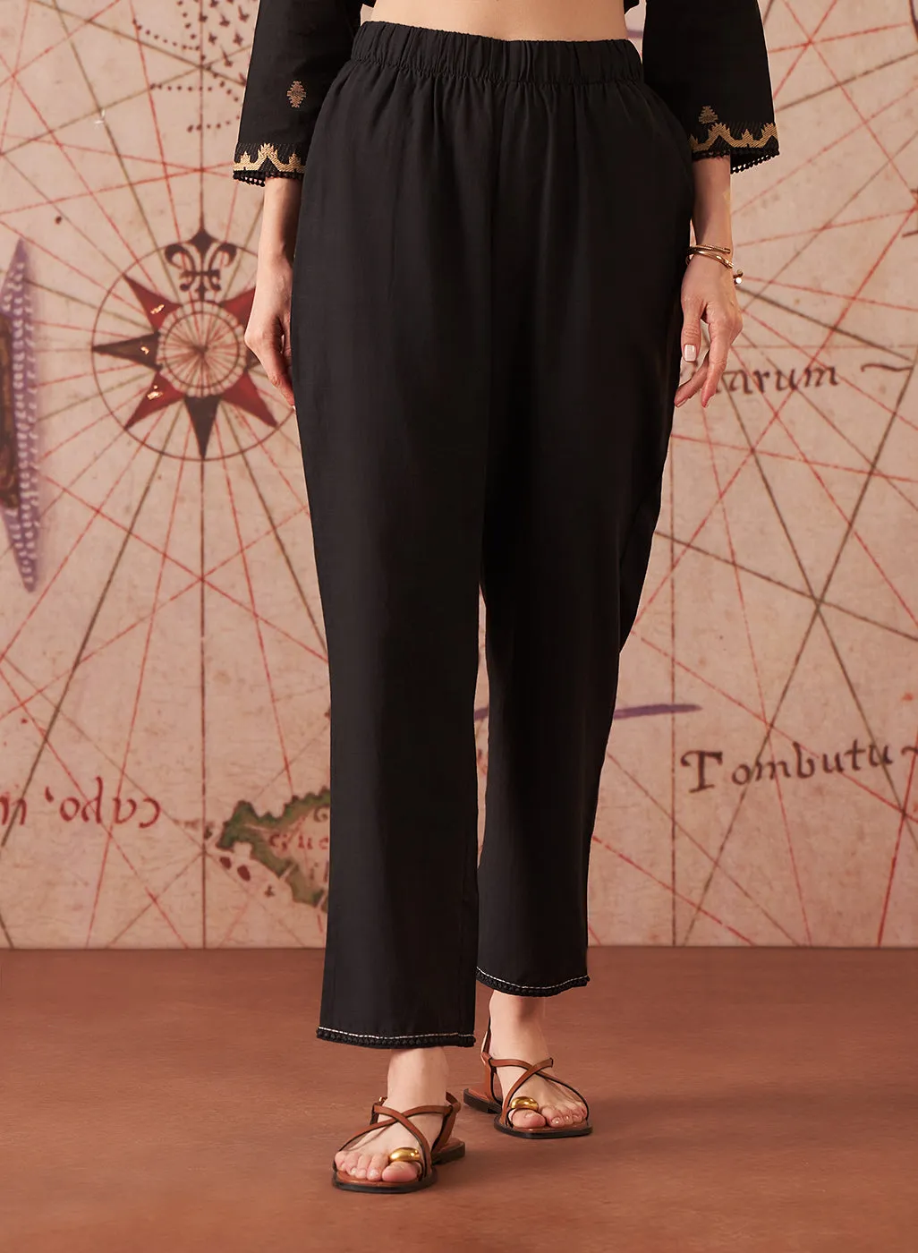Nitara Mysterious Black Embroidered Cotton Jacquard Co-ord Set for Women