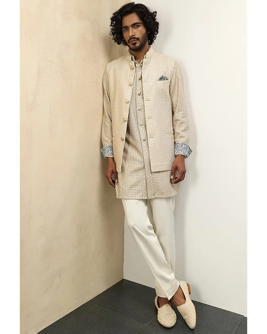 OG Champagne Front Open Kurta Set