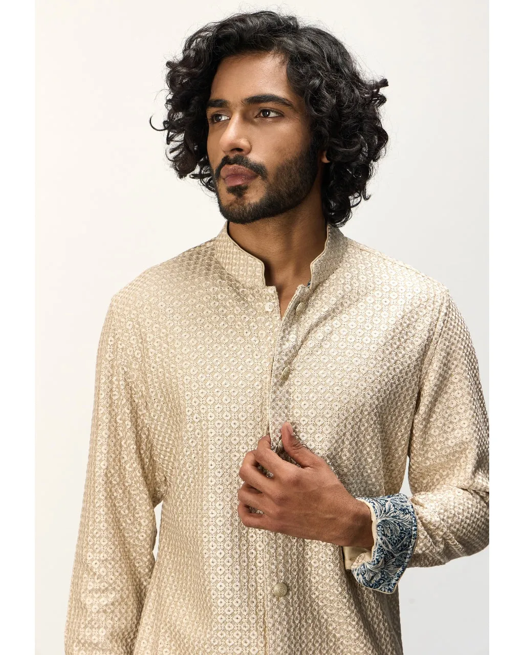 OG Champagne Front Open Kurta Set