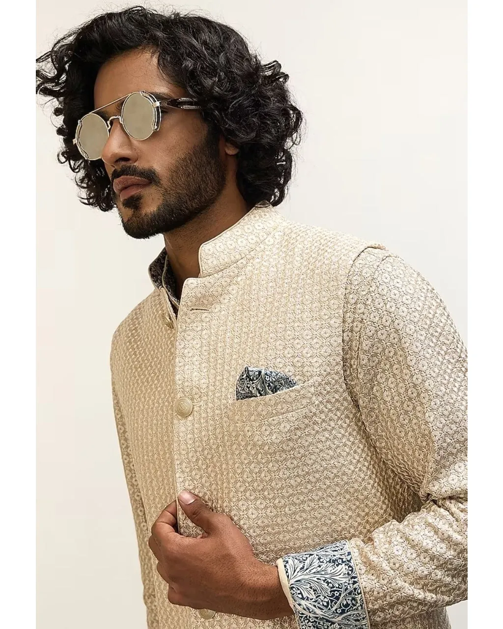 OG Champagne Front Open Kurta Set