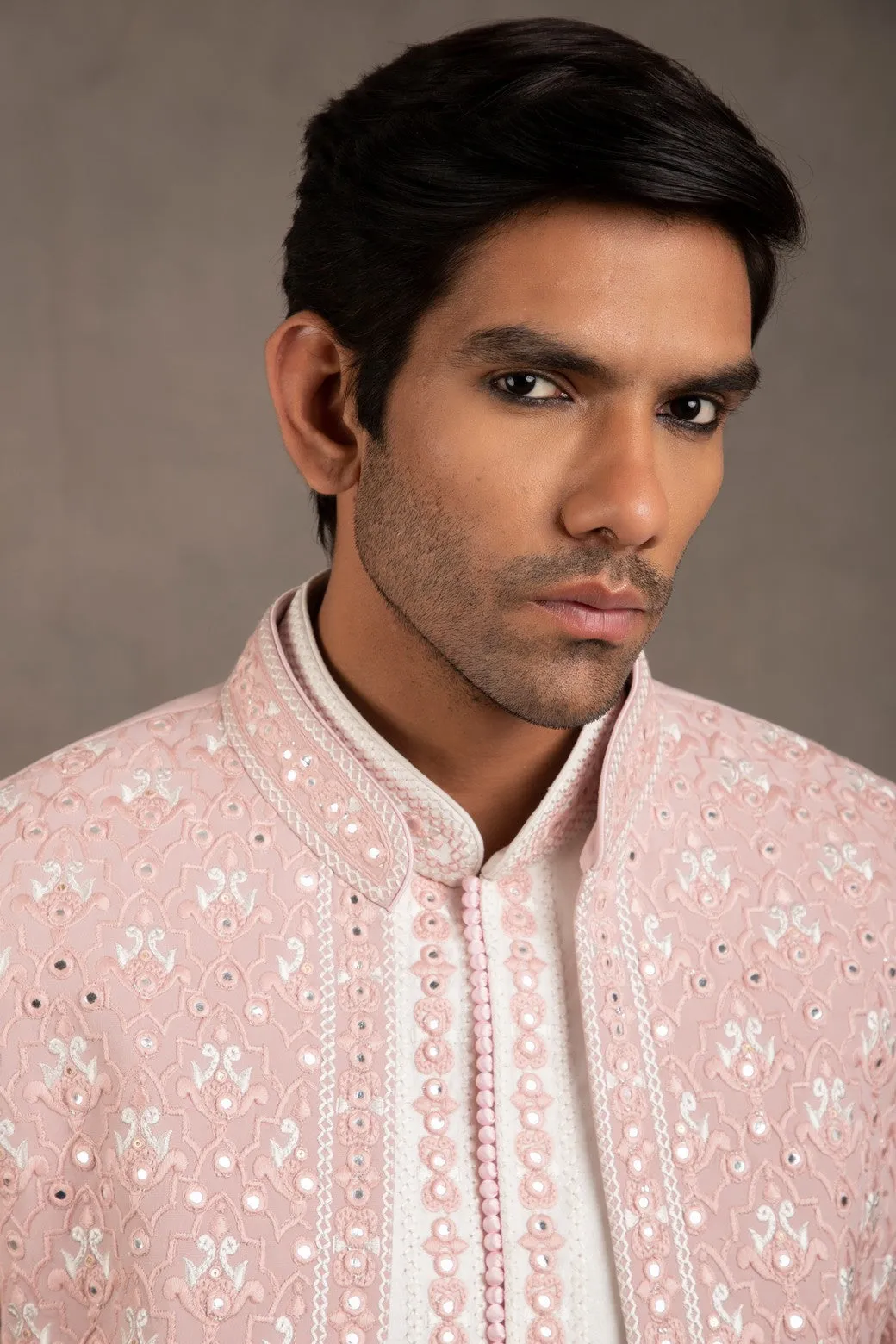 Old Rose Embroidered Indo Western Set