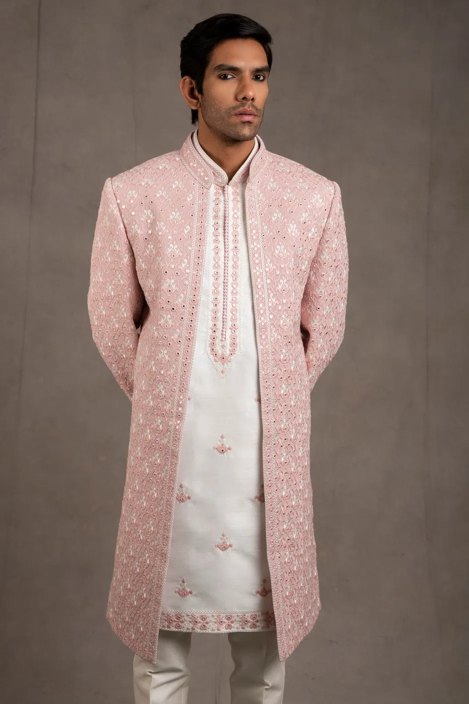 Old Rose Embroidered Indo Western Set