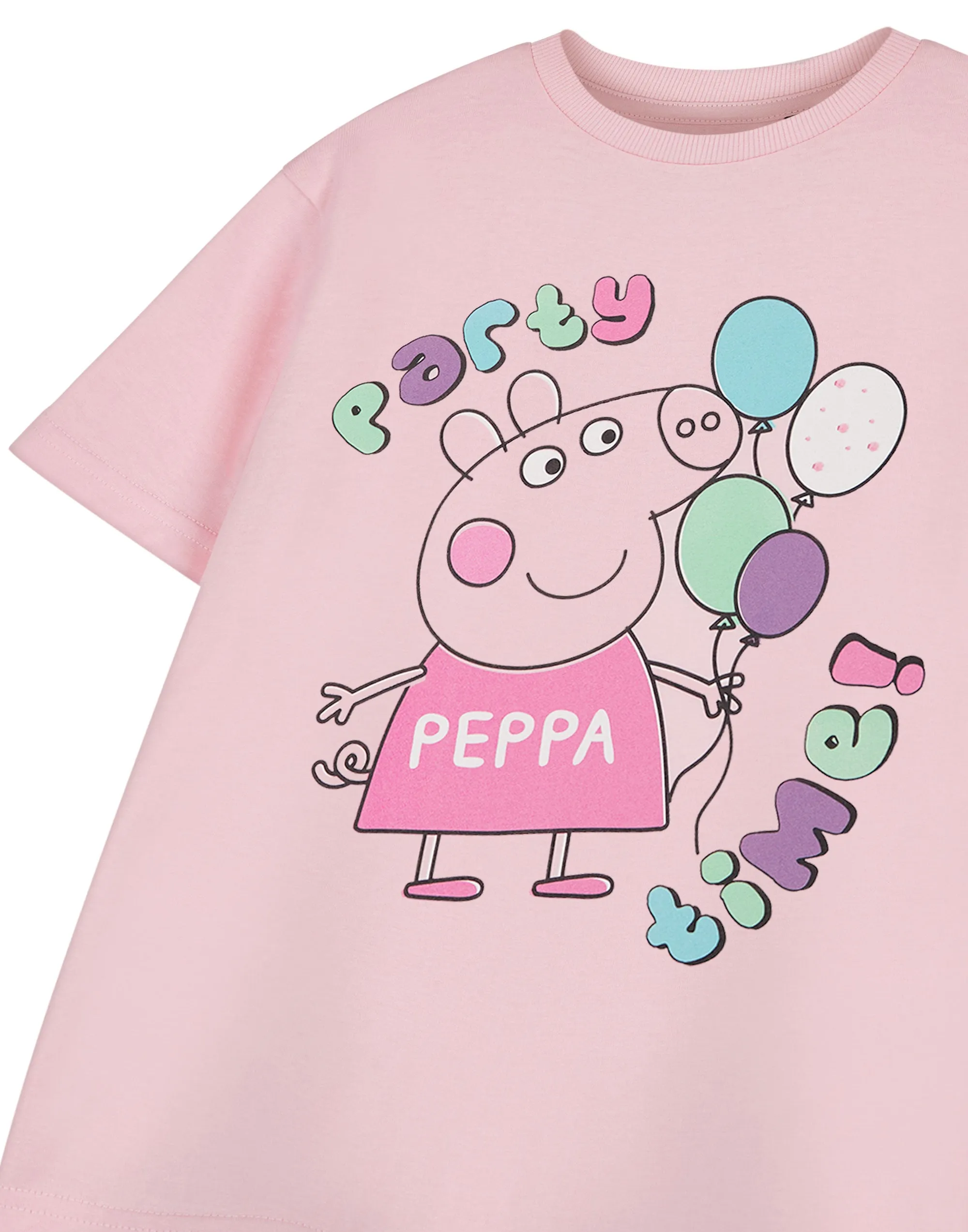 Peppa Pig Party Time Girls Pink Short Sleeved T-Shirt