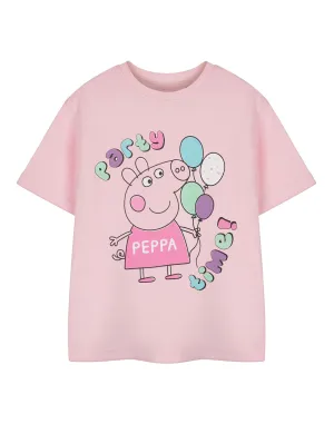 Peppa Pig Party Time Girls Pink Short Sleeved T-Shirt