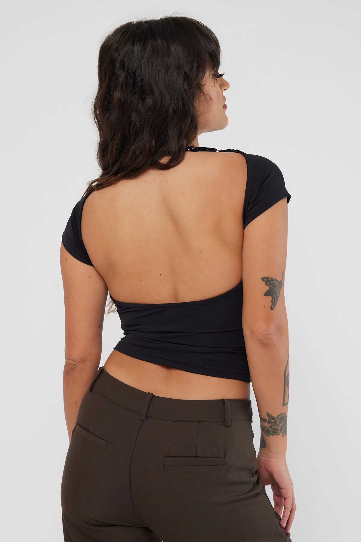 Perfect Stranger Open Back Top Black