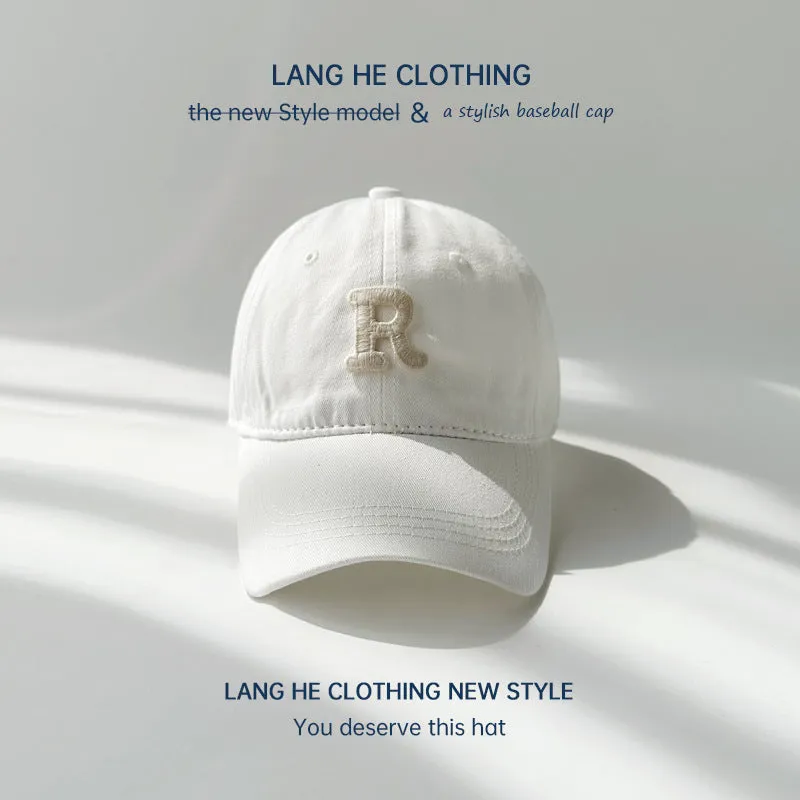 R letter children's baseball cap washed soft top casual all-match boy middle child baby cap summer