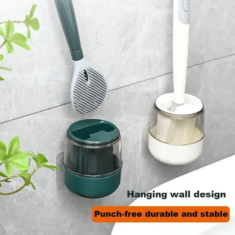 Silicone Toilet Brushes With Holder Set Wall-Mounted Long Handled Toilet Cleaning Brush Modern Hygienic